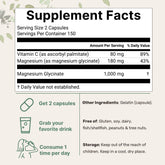 Product label showing Magnesium Glycinate 1000mg